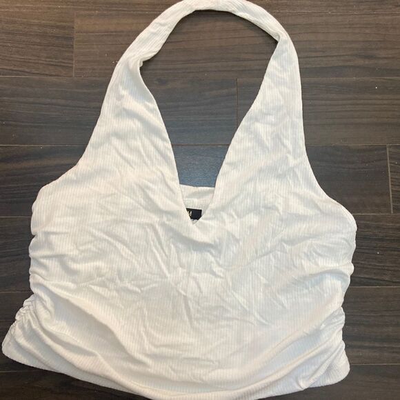 AFRM Ruched Ribbed Halter Top - White XL - Picture 2 of 6